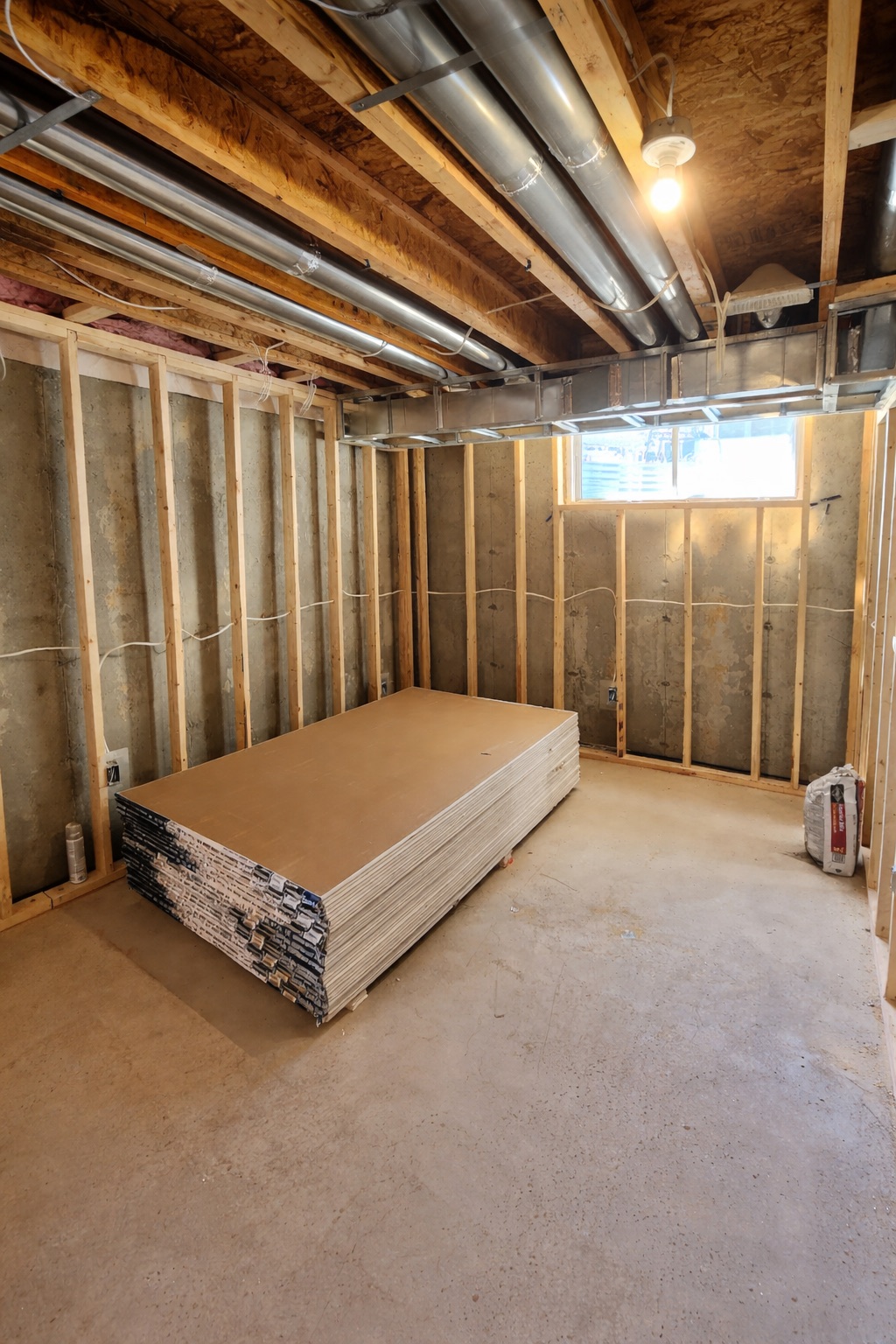 Framing and drywall stock on a Toronto GTA industrial jobsite during pre-install