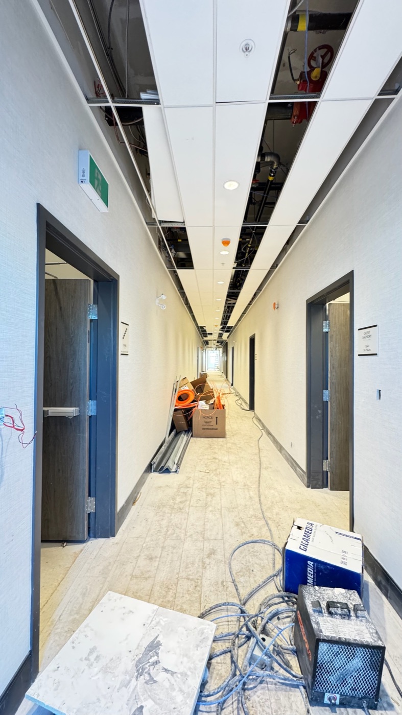 T-bar grid and tile in a corridor