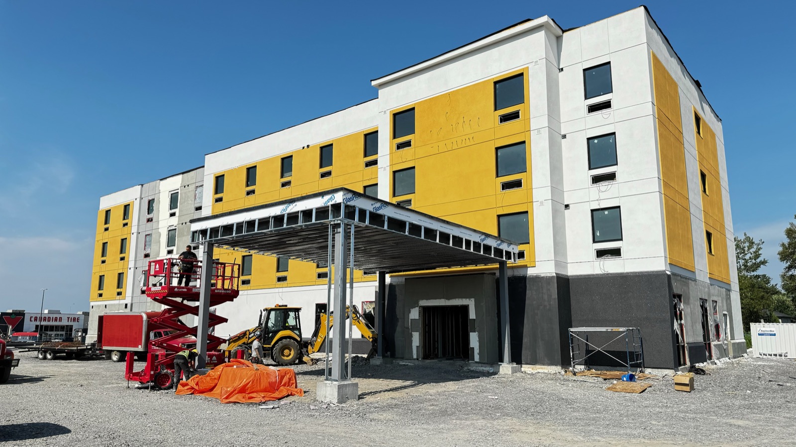 Hotel exterior during cladding installation