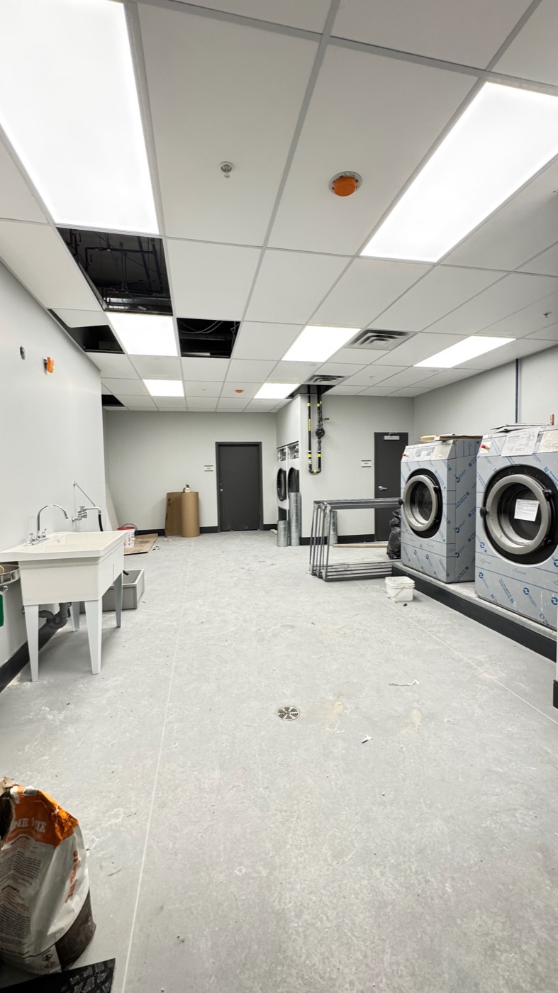 Laundry room under a T-bar ceiling