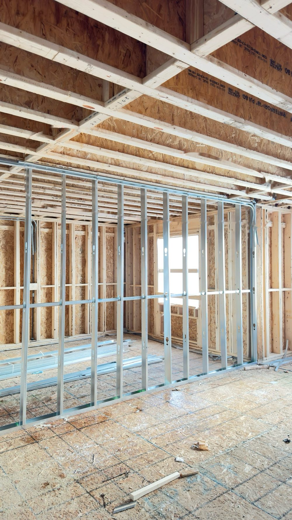 Steel stud framing with window opening