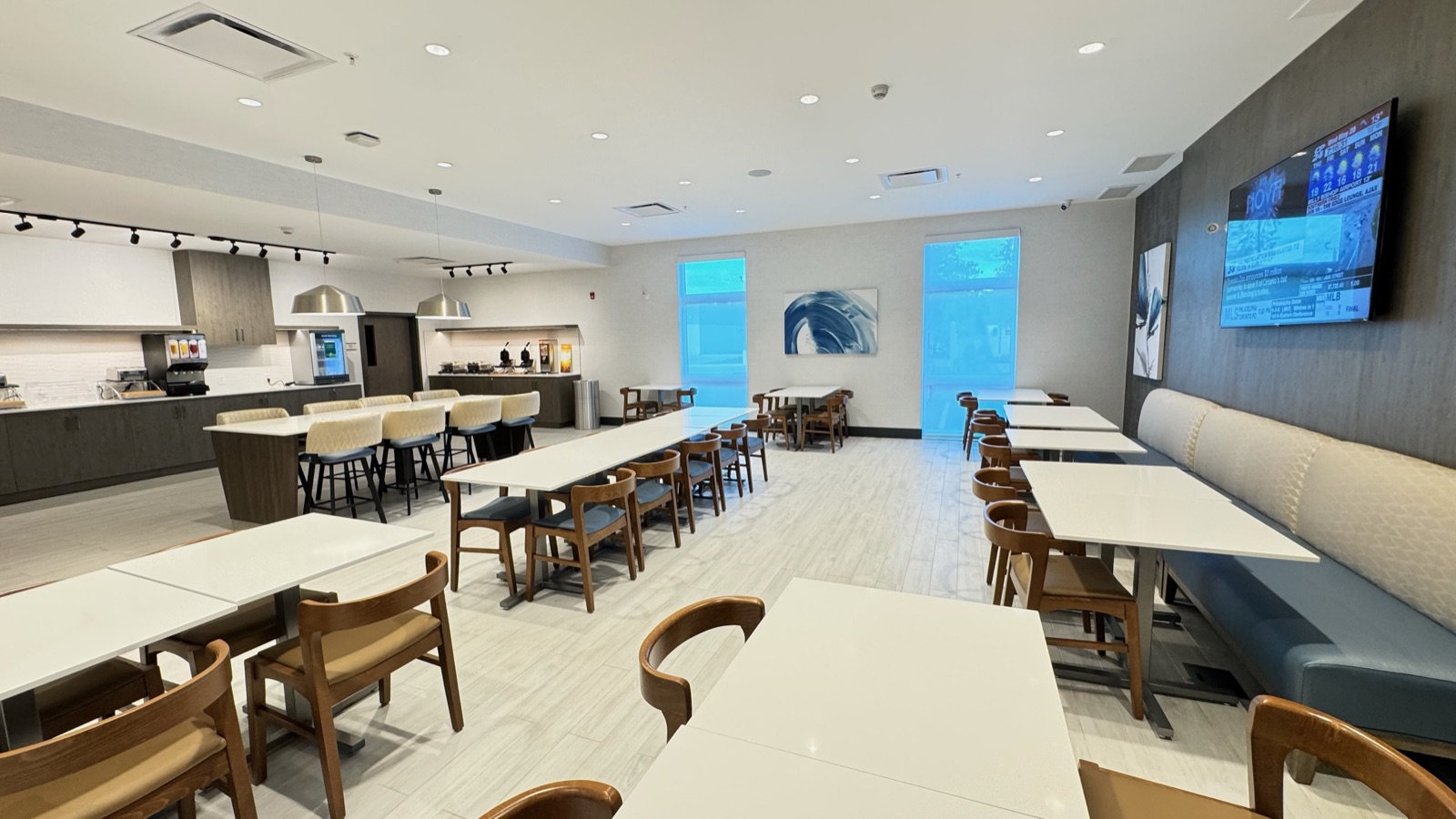 Finished Toronto hotel breakfast area with commercial interior surfaces